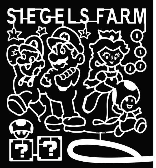 23_IL_CrestHill Siegels Farm, Mario, luigi, Princess Peach, Toad, Mushroom, Super Star, Coin Question Block,