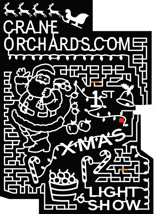 23_MI_Fennville Crane Orchards.com, Reindeer, Sleigh, Light Strand, Santa, 1st Xmas, Bell, Candy Cane, Apple Basket, Light Show