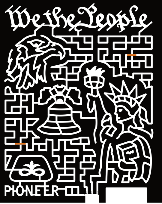 23_MN_EastGrandForks We The People, Eagle, Liberty Bell, Statue of Liberty, Pioneer, Logo