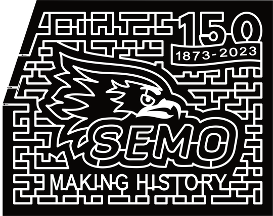 23_MO_Sikeston 150, 1873-2023, Semo, Making History, Redhawks, Bird, Logo