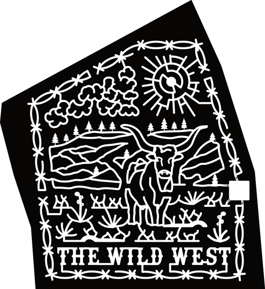 23_MT_WolfCreek Cloud, Sun, Barbed Wire, Pine Tree, Mountain, Long Horn, Cow, Weeds, Grass, The Wild West,