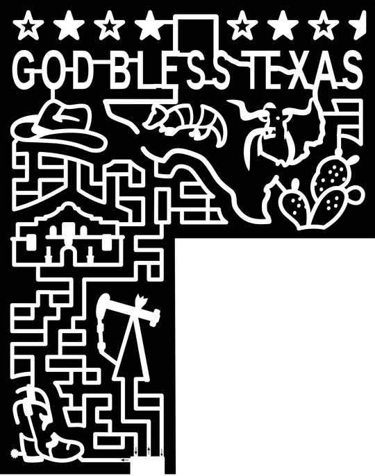 23_TX_Hondo God Bless Texas, Cowboy Hat, Texas, Cactus, Cowboy Boot, Armadillo, Oil Drill, Bull, Building, Star