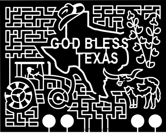 23_TX_Victoria Texas, God Bless Texas, Cowboy Hat, Tractor, Cow, Scottish Highlander, Flower