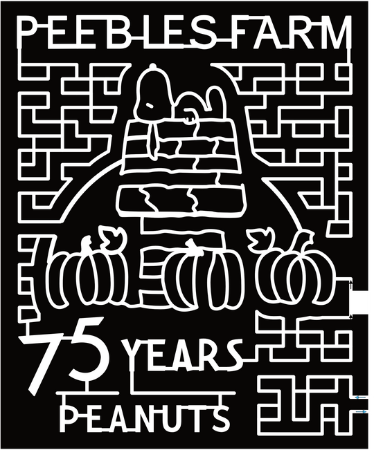 24_AR_Augusta Snoopy, Peanuts, 75, Years, Pumpkins, House, Peebles Farm, Logo