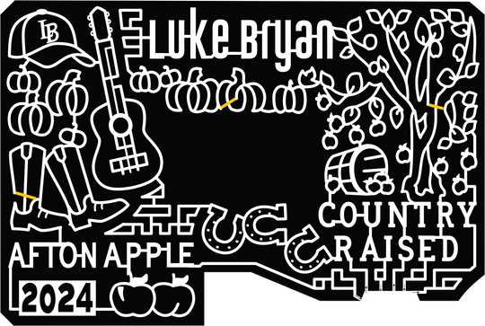 24_MN_Hastings Luke Bryan, Afton Apple, Country Raised, 2024, Hat, Guitar, Boots, Apple, Tree, Horse Shoe, Basket, Pumpkin