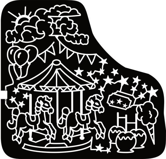 24_ONT_Omemee Carousel, Coton Candy, Caramel Apple, Cloud, Balloon, Sun, Banner, Horse, Star