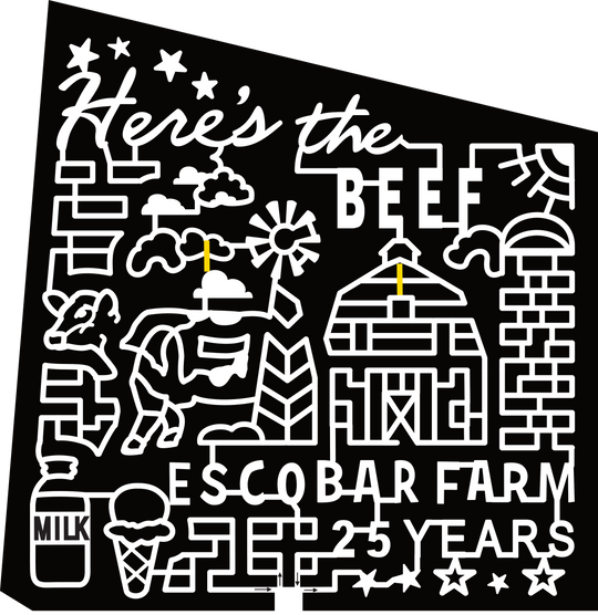 24_RI_Portsmouth, Heres The Beef, Escobar Farm 25 Years, Milk, Barn, Windmill, Cloud, Cow, Ice Cream, Sun, Star