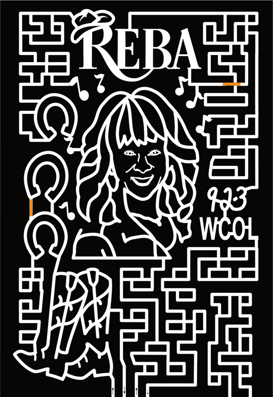 23_OH_MilfordCenter Reba, Cowboy Hat, Horse Shoe, Face, 92.3 WCOL, Cowboy Boots, Music Notes