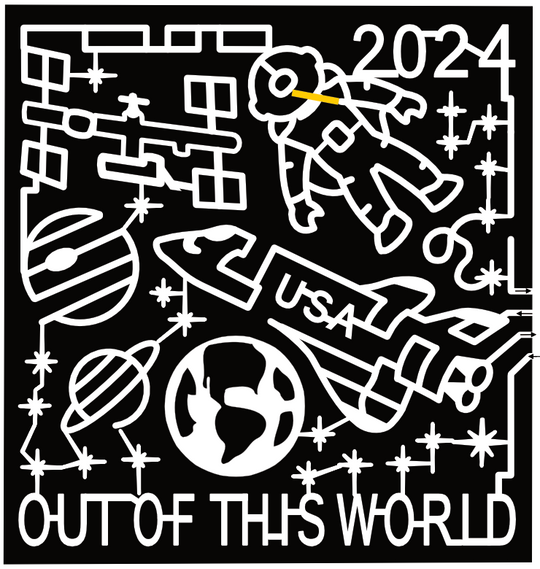 24_NY_Bainbridge Out Of This World, USA, 2024, Earth, Rocket, Planet, Space, Astronaut, Star