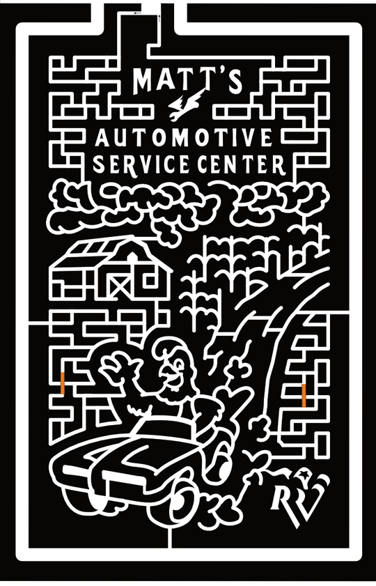24_ND_West Fargo Matts, Automotive Service Center, Car, RV, Barn, Corn, Cloud, Chicken, Logo