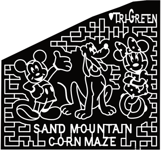 25_AL_Boaz Mickey Mouse, Pluto, Minnie Mouse, Disney, TriGreen, Sand Mountain Corn Maze