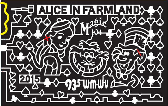 15_NH_Center Conway 2015, New Hampshire, Alice in Wonderland, Farmland, Spade, Spades, Heart, Hearts, Diamond, Diamonds, Clover, Clovers, Corncob pipe, Radio stations, Mad hatter, Cheshire cat, Movie, Alice,