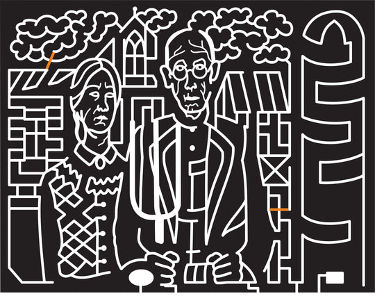 15_tx_lubbock 2015, Texas, Lubbock, Famous Painting, Farmer and Wife, Pitchfork, Silo, Barn, farm, Home, Building, Buildings, Clouds, People, Face, Person, Old