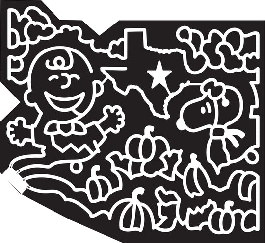 16_TX_Fredricksburg, 2016, Texas, peanuts, great pumpkin, charlie brown, snoopy, pumpkins, texas state, state outling, star, clouds