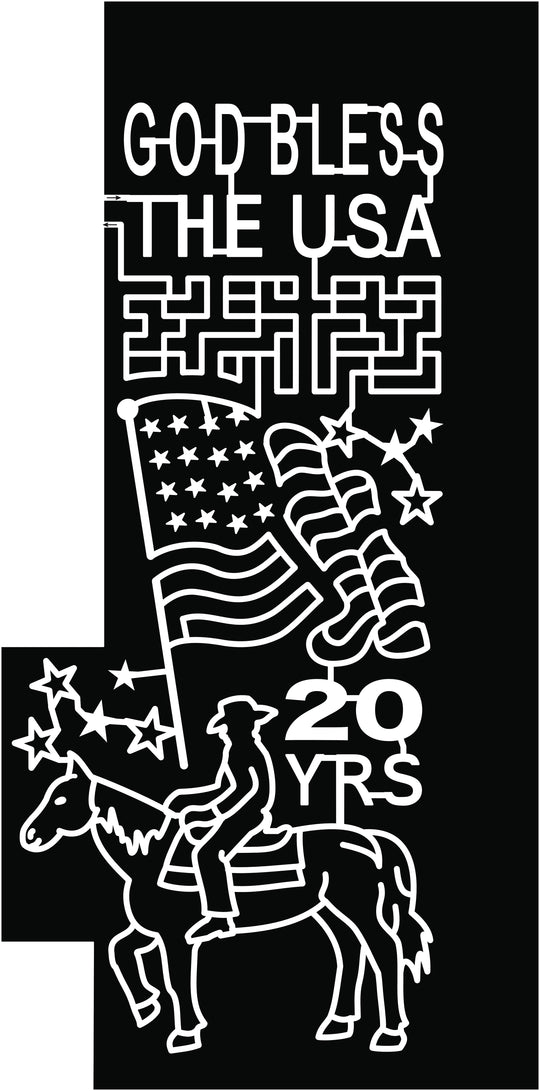 22_IN_Loogootee God Bless The USA 20 Years Flag Cowboy Horse Stars