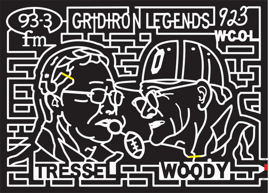 Ohio State Tressel, Woody, Glasses, Hat, Football, whistle, ear, Gridiron, Legends, Face, 2010, People, Person, logo, Radio, radio logo, sponsor, Sports, face, wcol