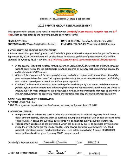 Private Group Rental Agreement