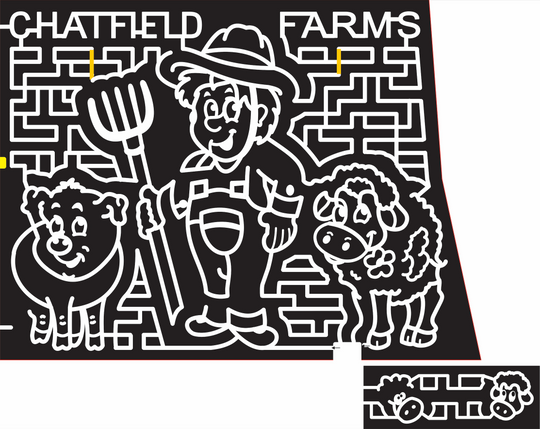 15_CO_Chatfield 2015, Colorado, Littleton, Chatfield Farms, Farm, Animals, Pig, Lamb, Pitch Fork, Farmer, Cartoon, Hat, Happy, Overalls