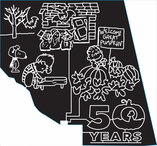 16_OK_Chickasha, 2016, Oklahoma, great pumpkin, peanuts, snoopy, linus, panio, charlie brown, ghost, bat, tree, 5o years, house, halloween