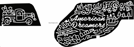 18 ID Idaho Falls FINAL truck vegetables tomato corn carrot american dreamers plane clouds mountains rocket ship tree trees train wagon horse sun windmill