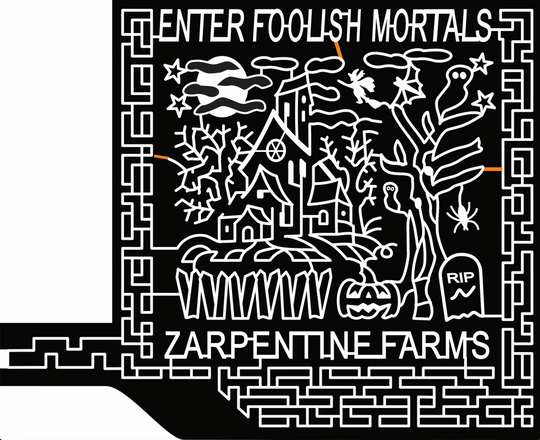 22_NY_Hilton new haunted house, tree, ghost, gravestone, headstone, jack o lantern, clouds, moon, spider, bat, witch, star, fence