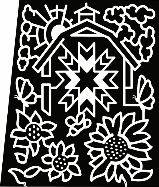 22_PA_Catawissa farm, barn, barn quilt, sunflower, butterfly, bee, sun, cloud