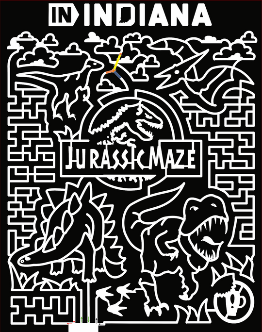 22_IN_Waterloo Jurassic Maze T-Rex Stegosaurus Pterodactyl Raptor logo