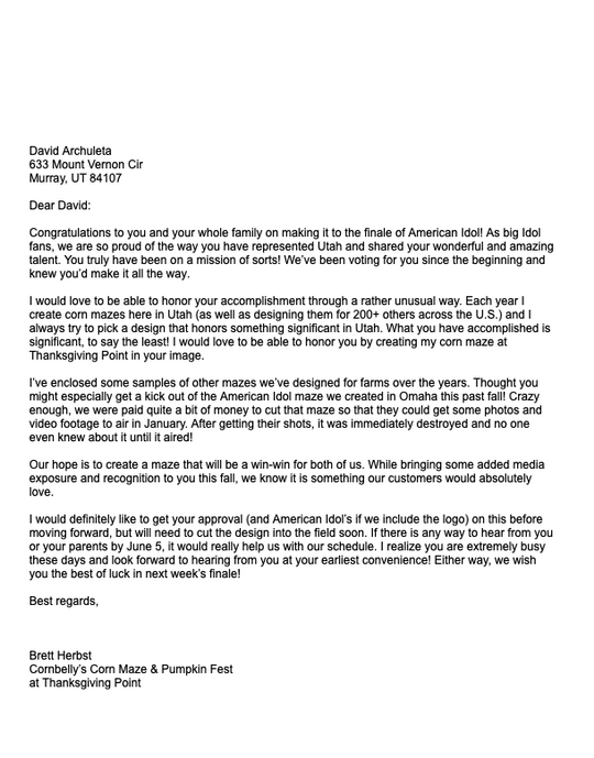 Design Proposal Letter David Archuleta